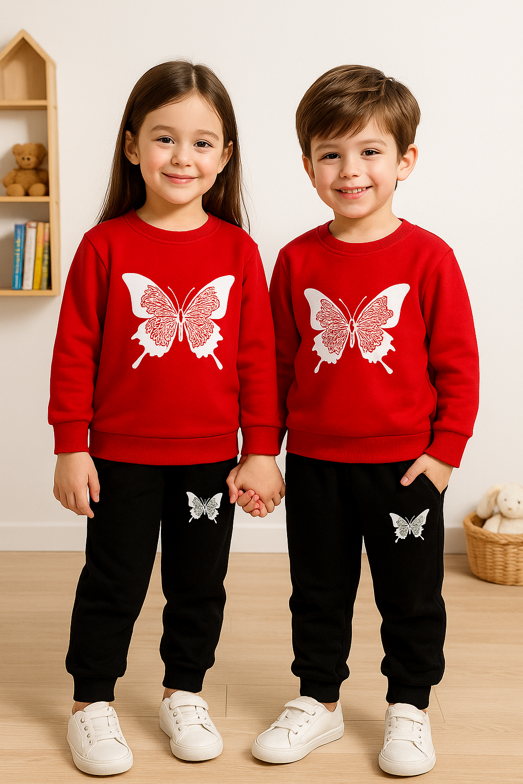 Red Butterfly Printed Kids Winter Suit (Each)