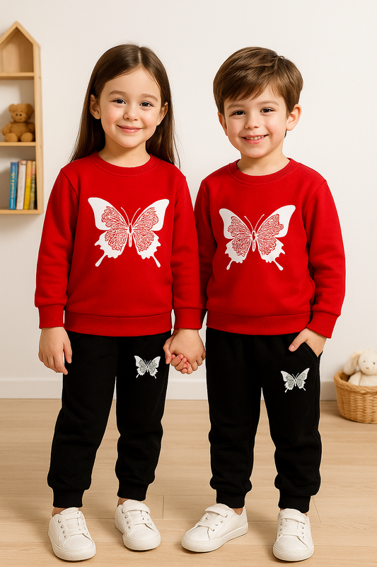 Red Butterfly Printed Kids Winter Suit (Each)