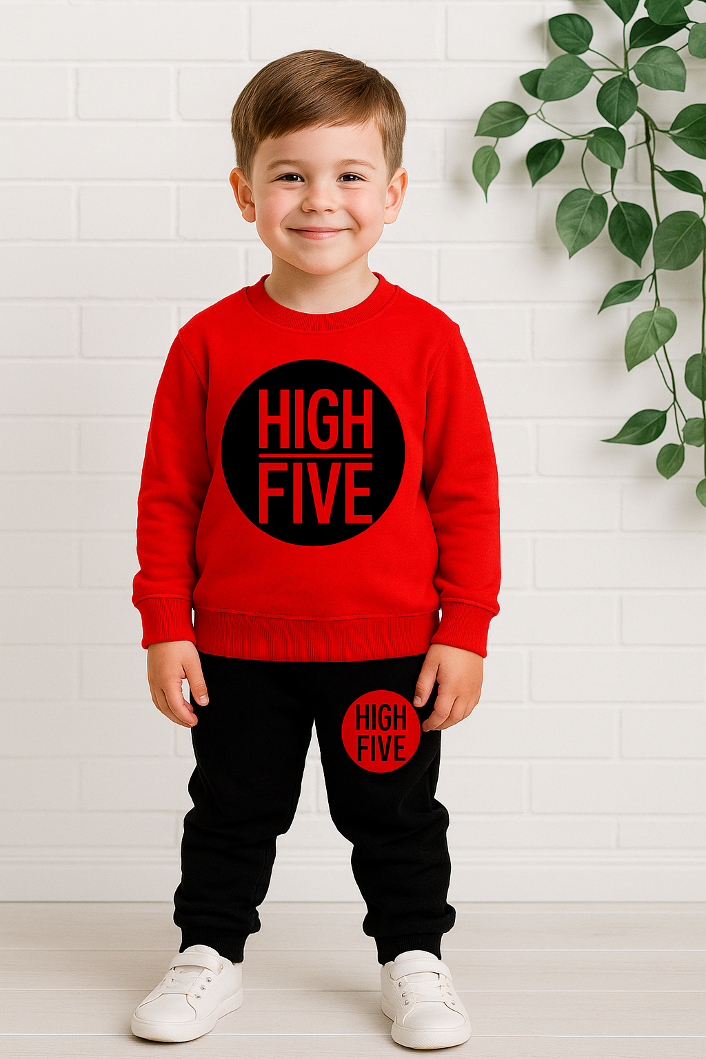 Red High Five Printed Kids Winter Suit (Each)