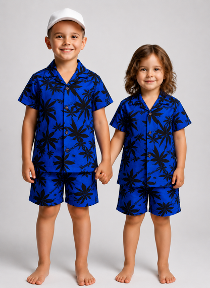 Blue Print Kids Linen Half Sleeve Tee & Shorts Set