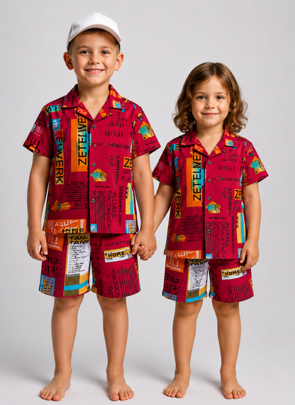 Red Letter Kids Linen Half Sleeve Tee & Shorts Set