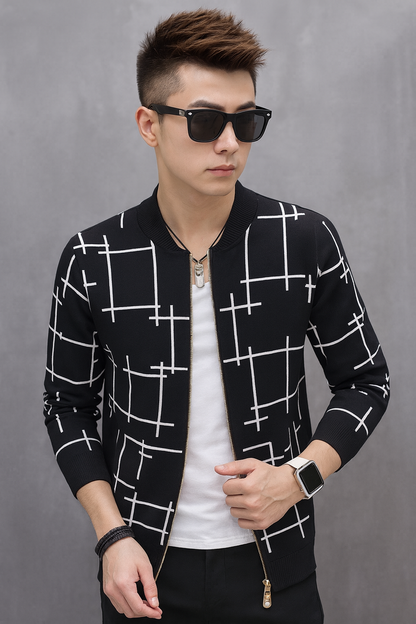 Unisex Winter Black Printed Zipper Jacket