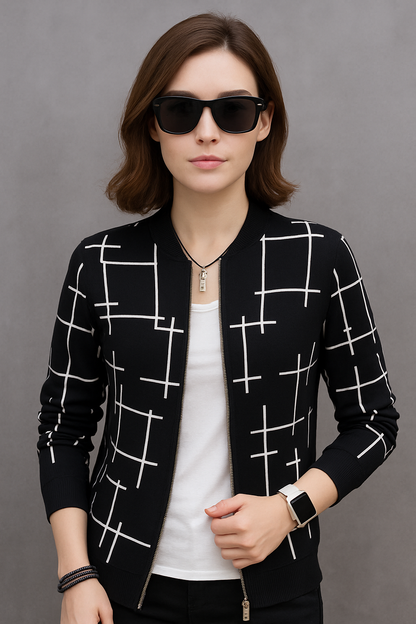 Unisex Winter Black Printed Zipper Jacket