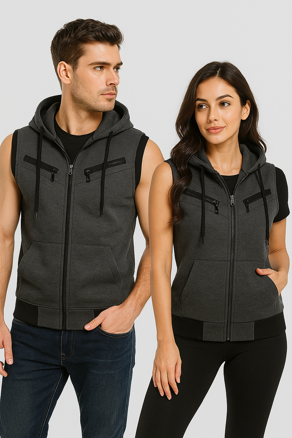 Unisex Winter Sleeveless Hooded Zipper