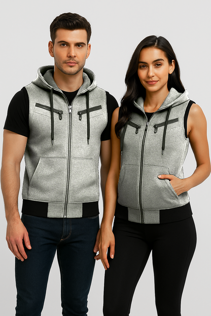 Unisex Winter Sleeveless Hooded Zipper