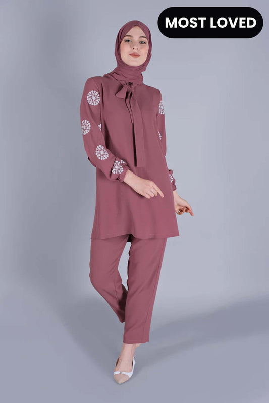 Winter Flower Printed Long Sleeves 2 PC Co-Ord Set