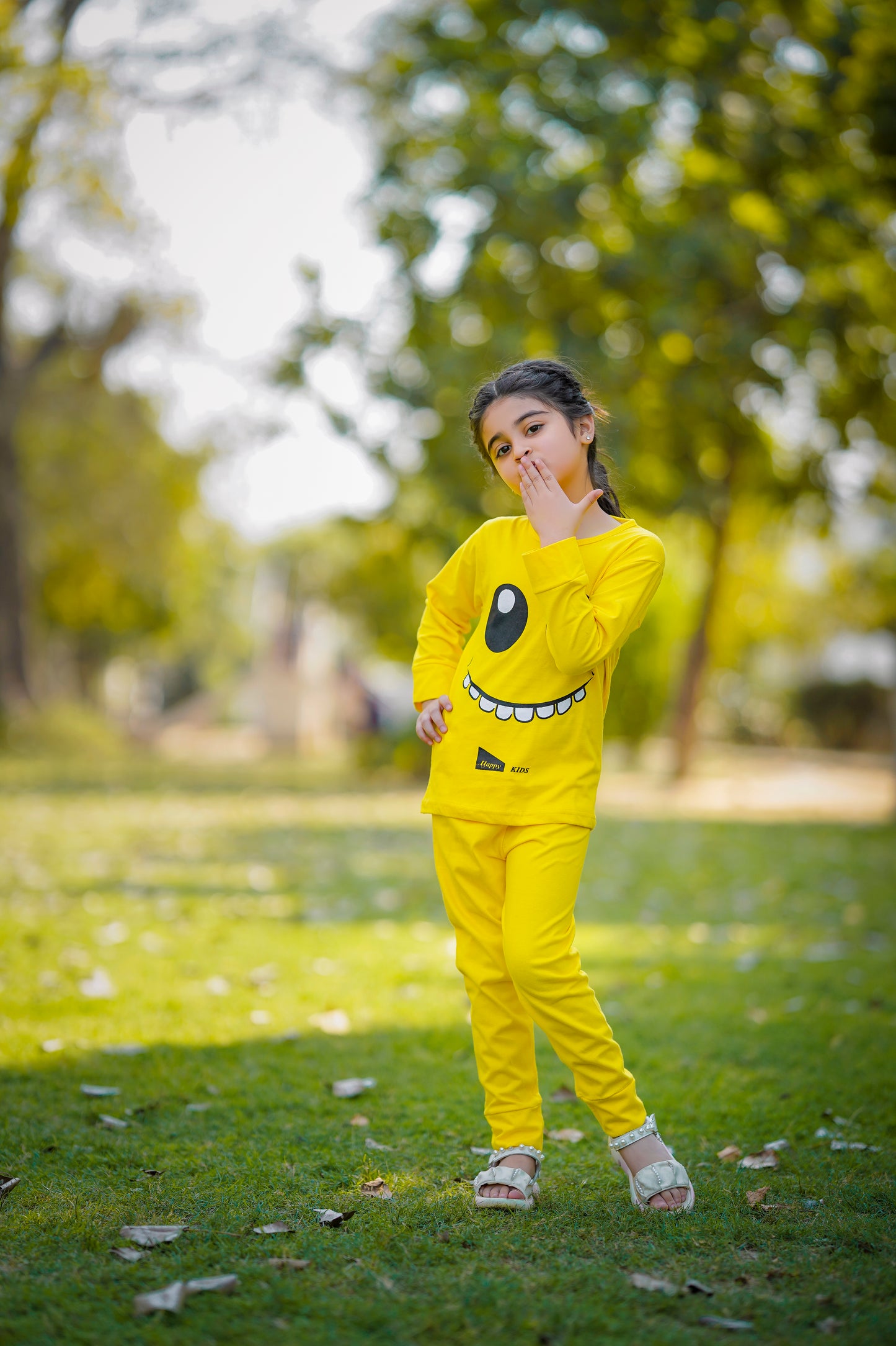 Yellow Smiley Printed Kids Winter Suit (Each)