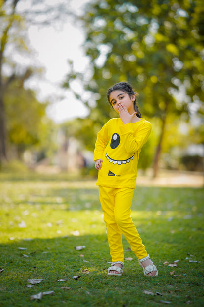 Yellow Smiley Printed Kids Winter Suit (Each)