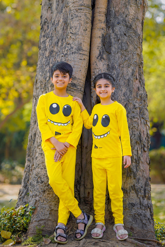Yellow Smiley Printed Kids Winter Suit (Each)