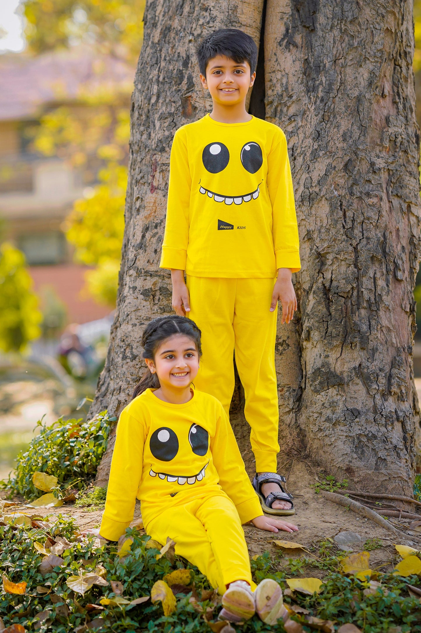 Yellow Smiley Printed Kids Winter Suit (Each)
