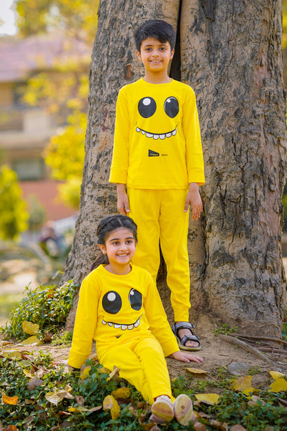Yellow Smiley Printed Kids Winter Suit (Each)