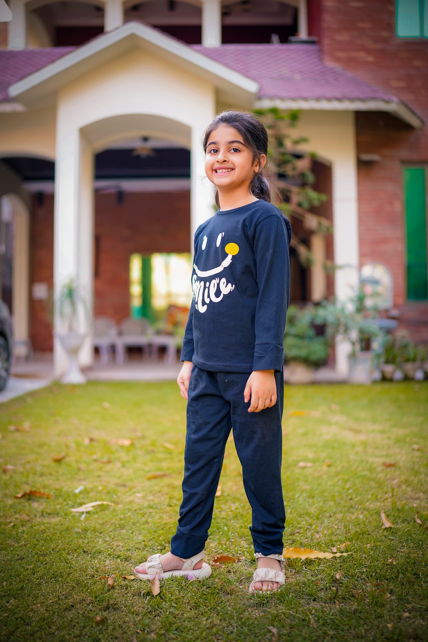 Navy Blue Smiley Printed Kids Winter Suit (Each)