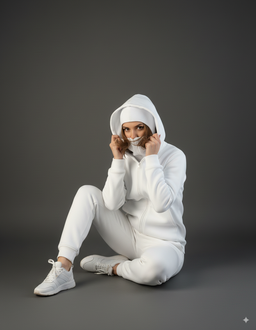 White Balaclava Ninja Zipper Hoodie Jacket For Women