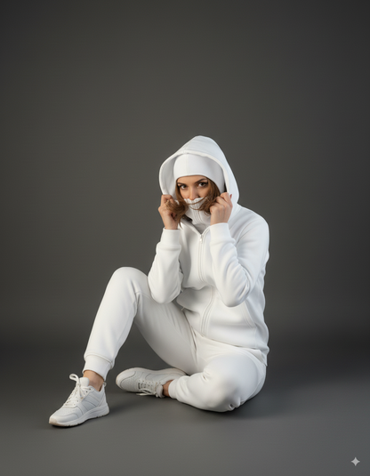 White Balaclava Ninja Zipper Hoodie Jacket For Women
