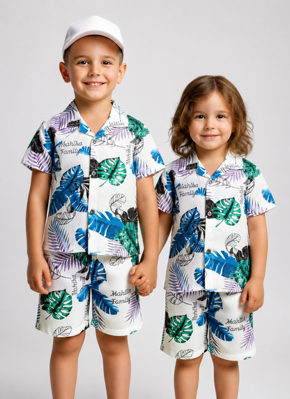 Blue Patels Kids Linen Half Sleeve Tee & Shorts Set