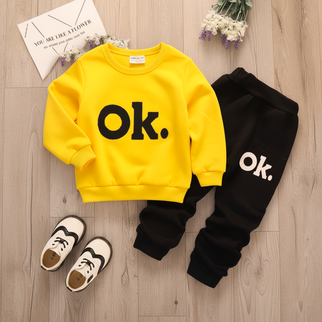 Yellow OK Printed Kids Winter Suit