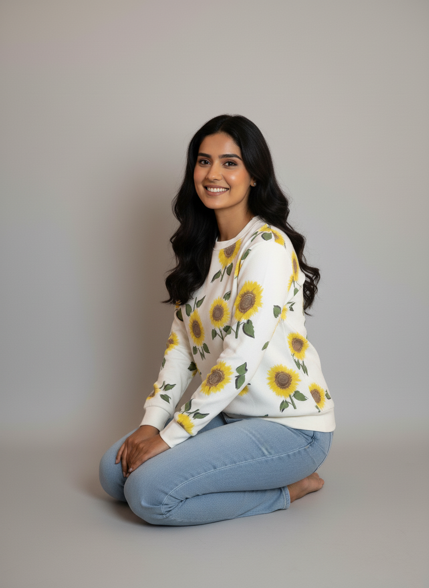 Winter Sunflowers Printed Sweatshirt