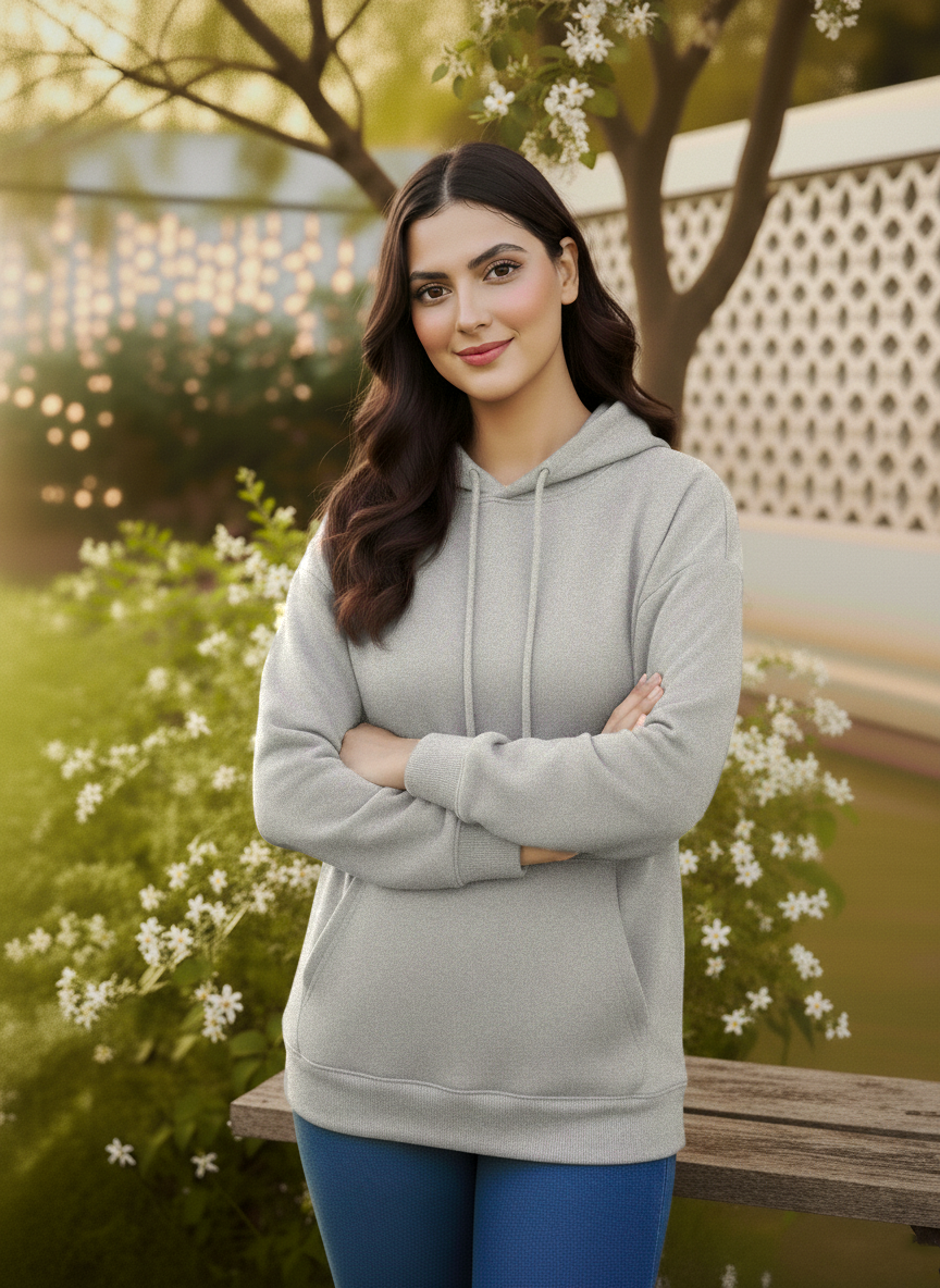 Winter Grey Basic Hoodie For Women
