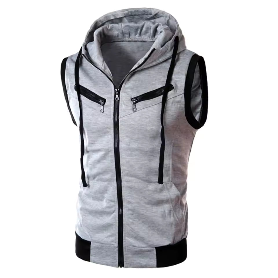 Unisex Winter Sleeveless Hooded Zipper