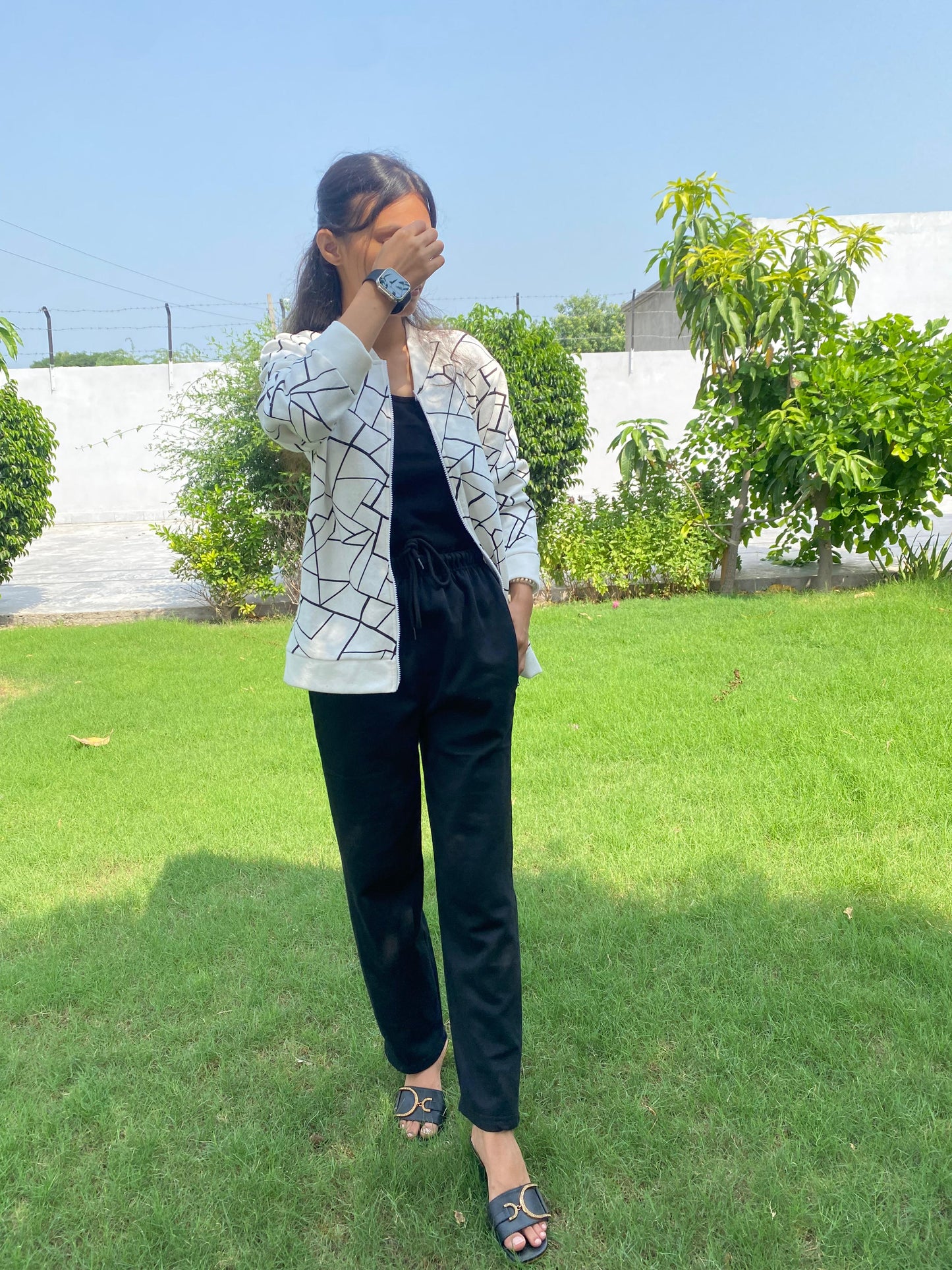 Winter White Geo Printed Jacket For Women