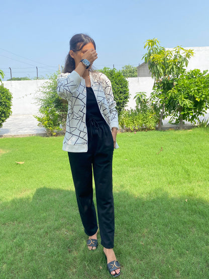 Winter White Geo Printed Jacket For Women
