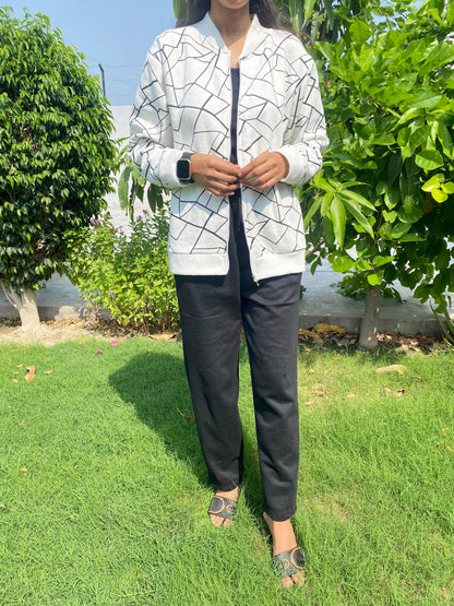 Winter White Geo Printed Jacket For Women