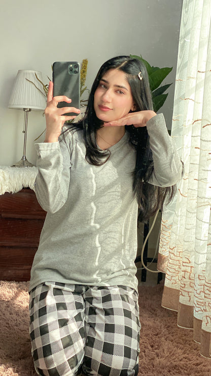 Grey V-Neck Night Suit