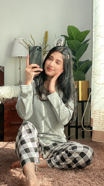 Grey V-Neck Night Suit