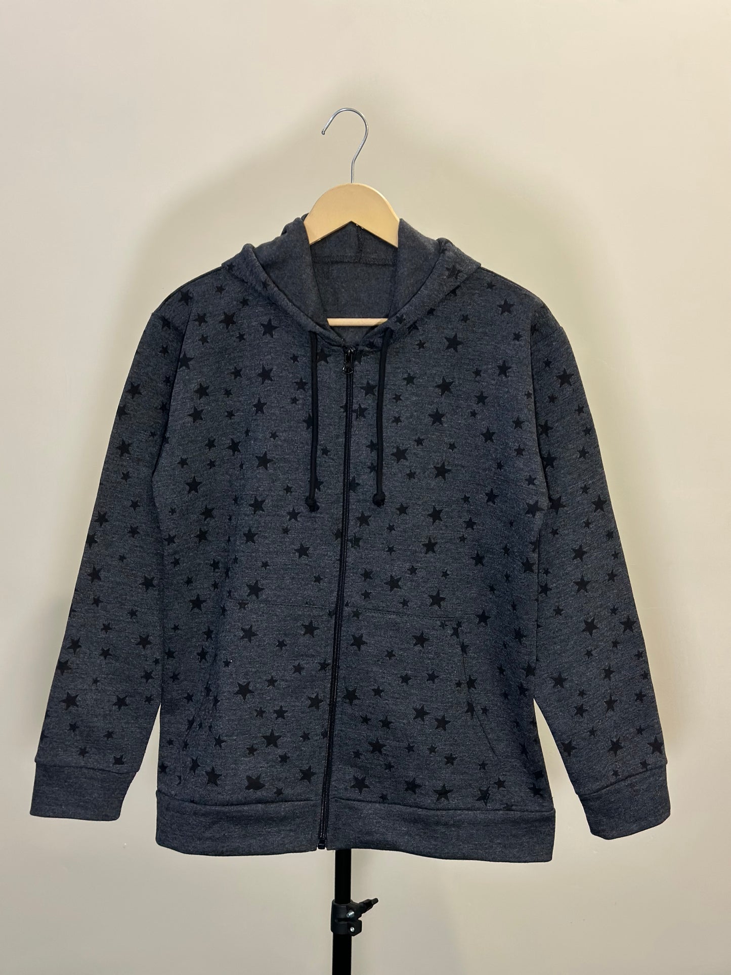 Winter Charcoal Star Printed Zipper Hoodie
