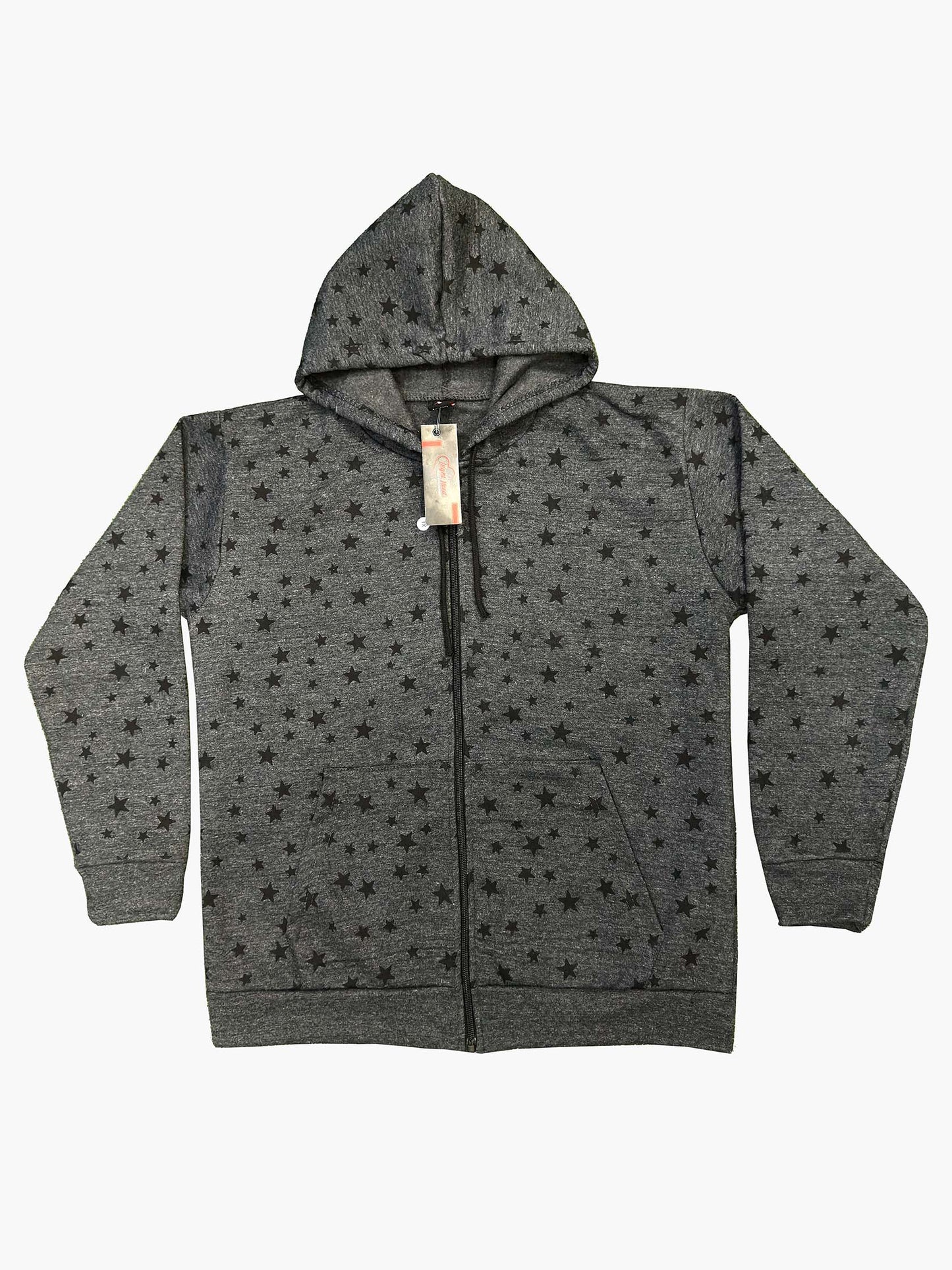 Winter Charcoal Star Printed Zipper Hoodie