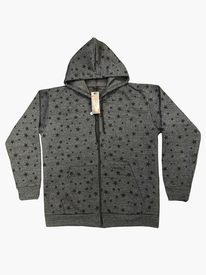 Winter Charcoal Star Printed Zipper Hoodie