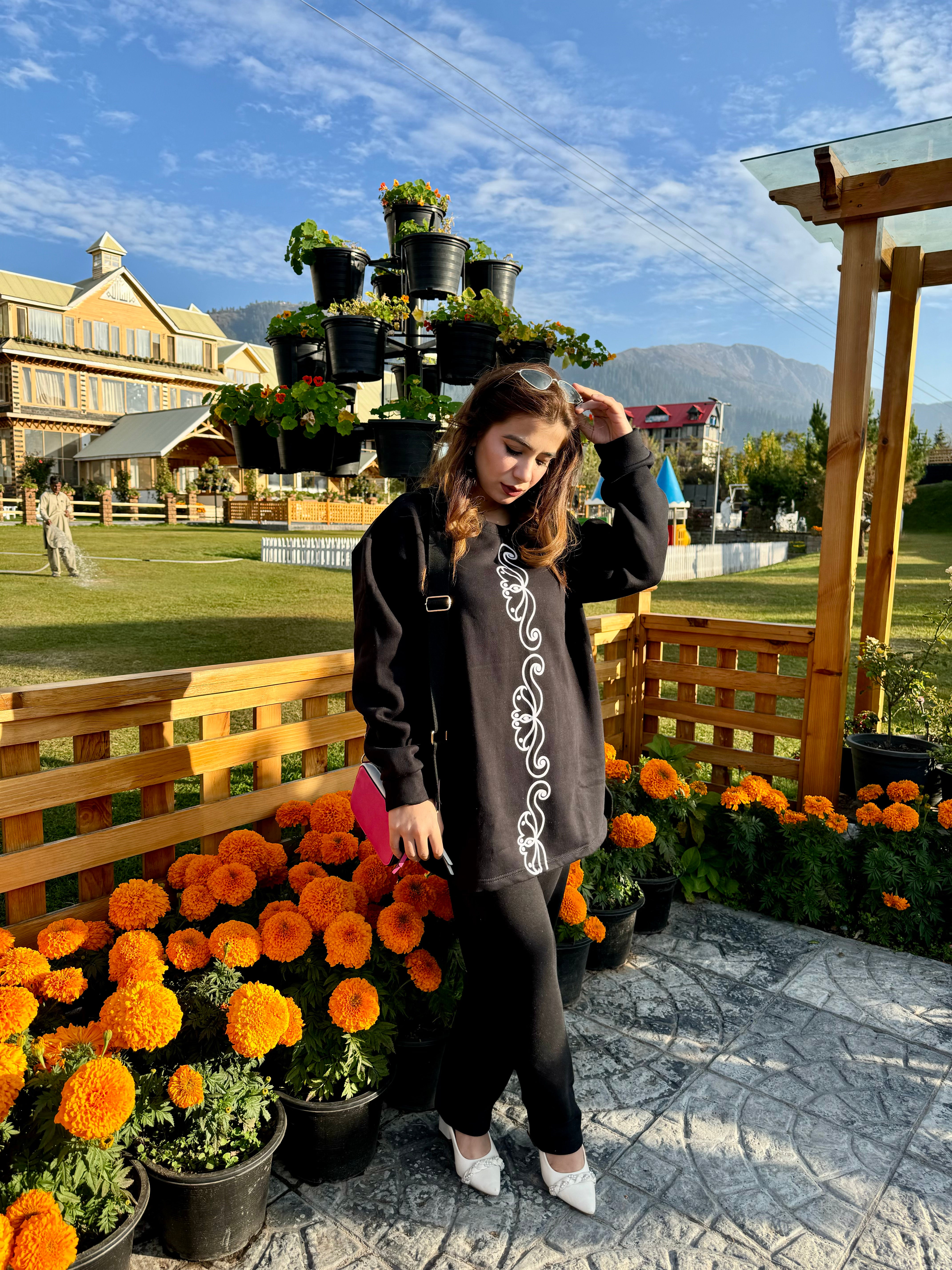 Winter Black Floral Printed Long Sleeves 2 PCs Co-Ord Set
