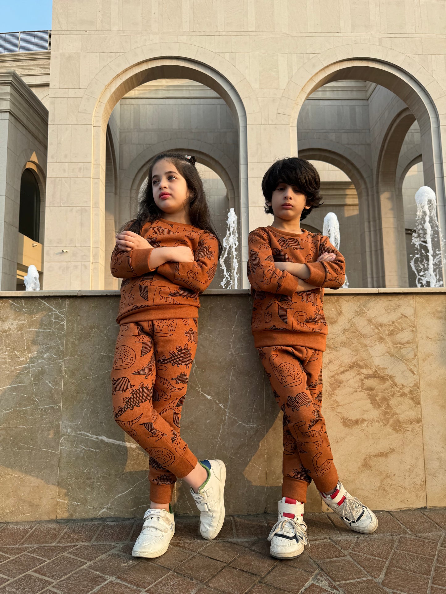 Brown Dinosaur Printed Kids Winter Suit (Each)