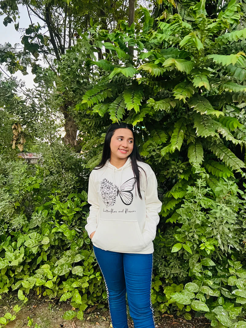 Winter Butterfly Printed Hoodie For Women