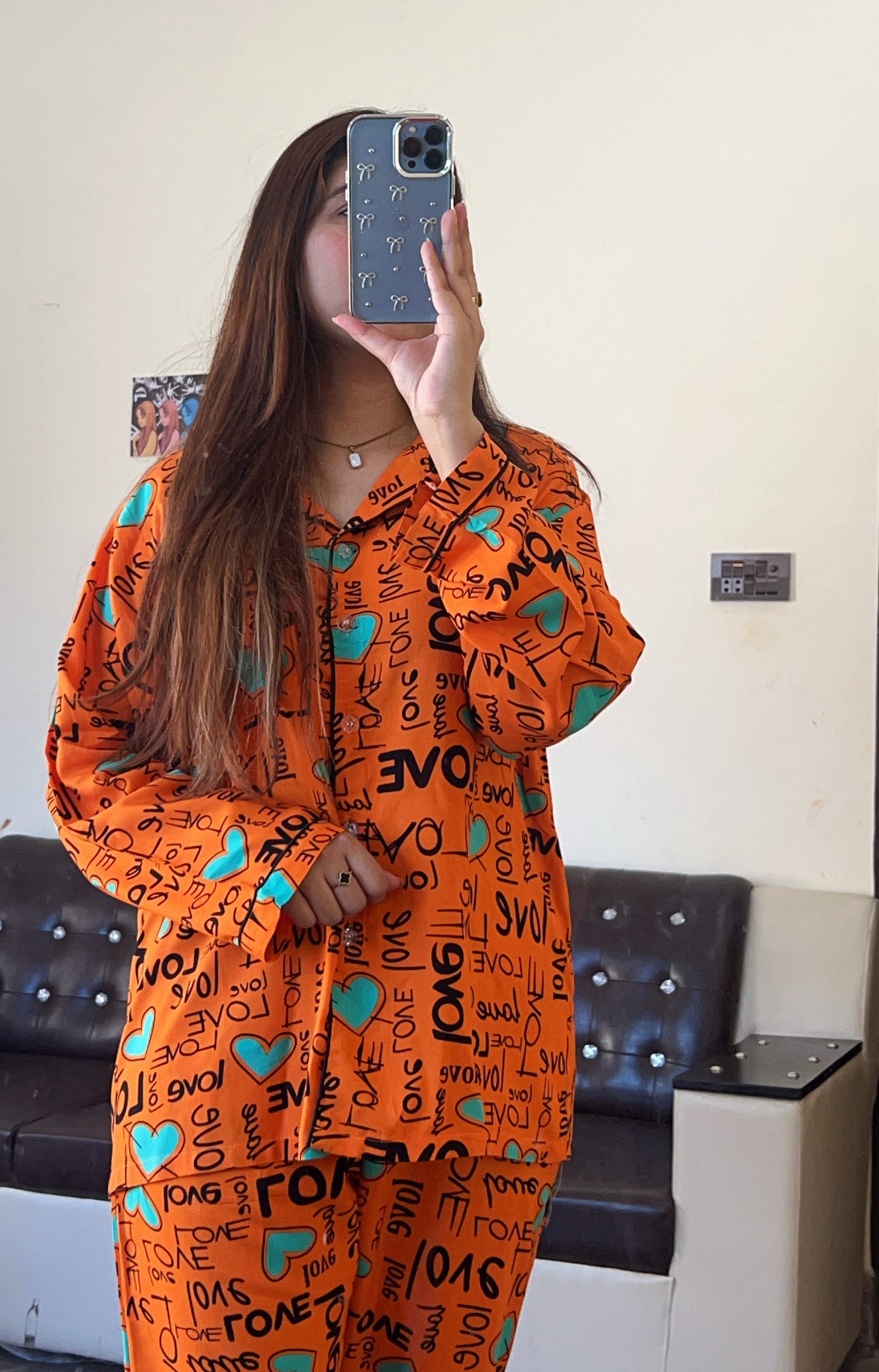 Imported Linen Printed Love Heart PJ Set-LP6