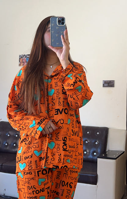 Imported Linen Printed Love Heart PJ Set-LP6