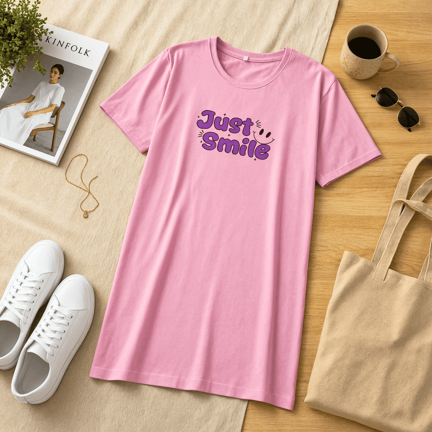 Love Forever Printed Pink Long T Shirt