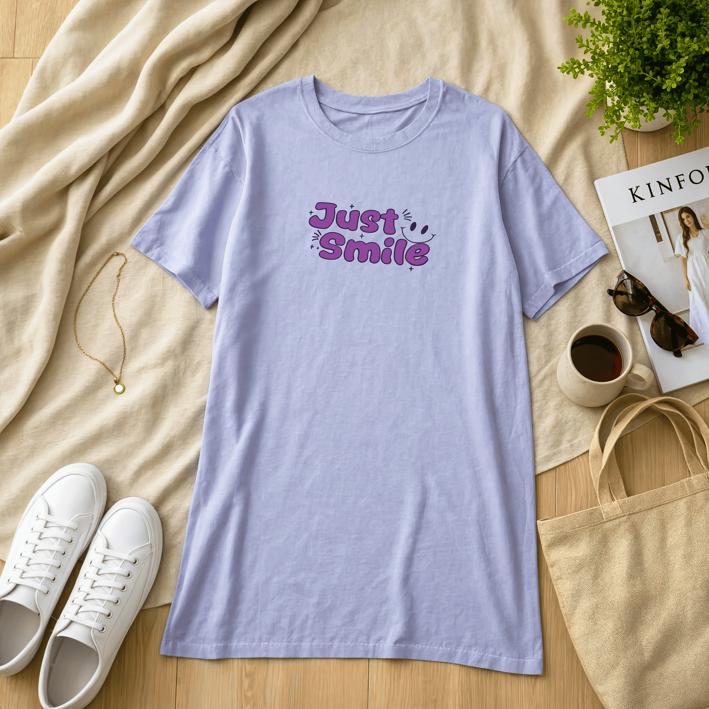 Love More Printed Blue Long T Shirt