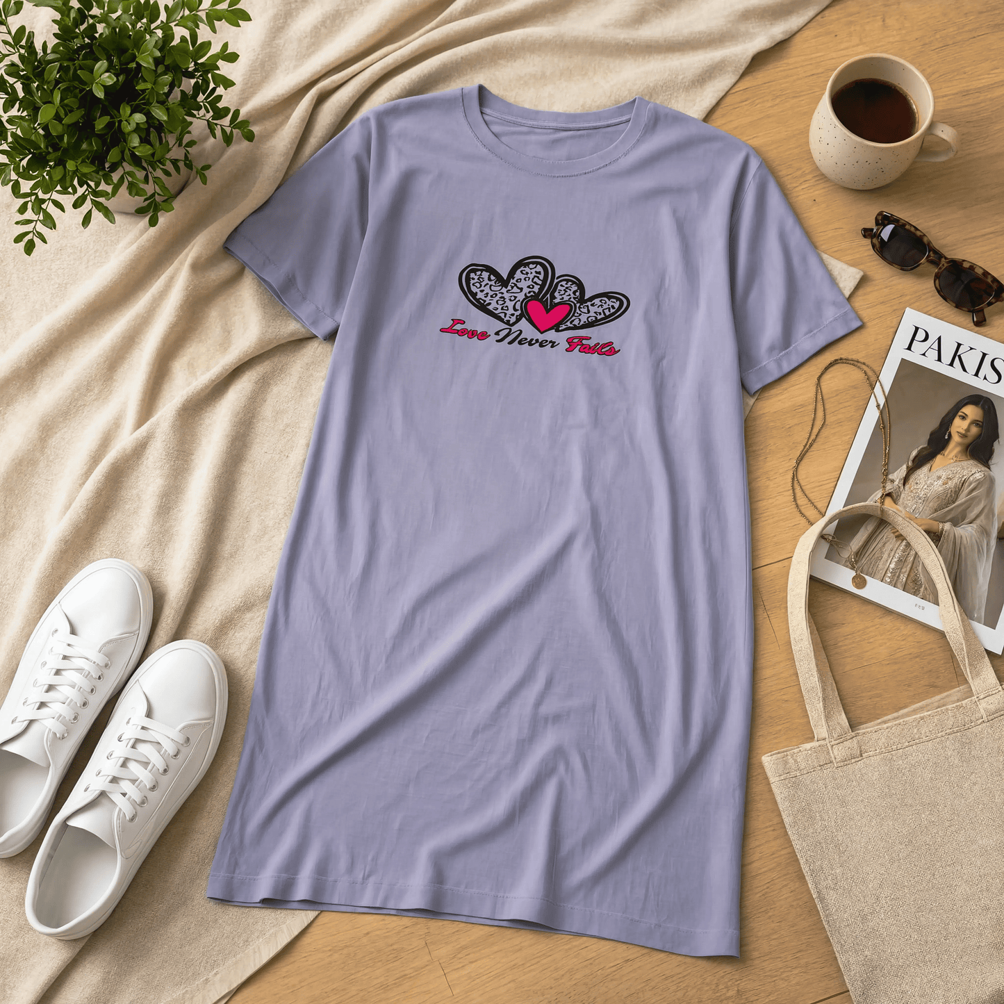 Love More Printed Blue Long T Shirt