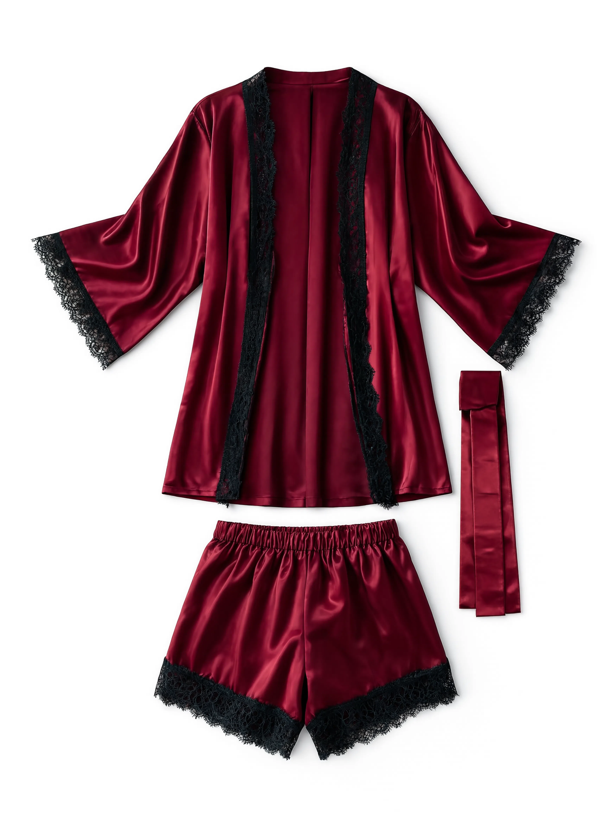 2 Piece Premium Bridal - Robe With Black Lace Trim Nighty