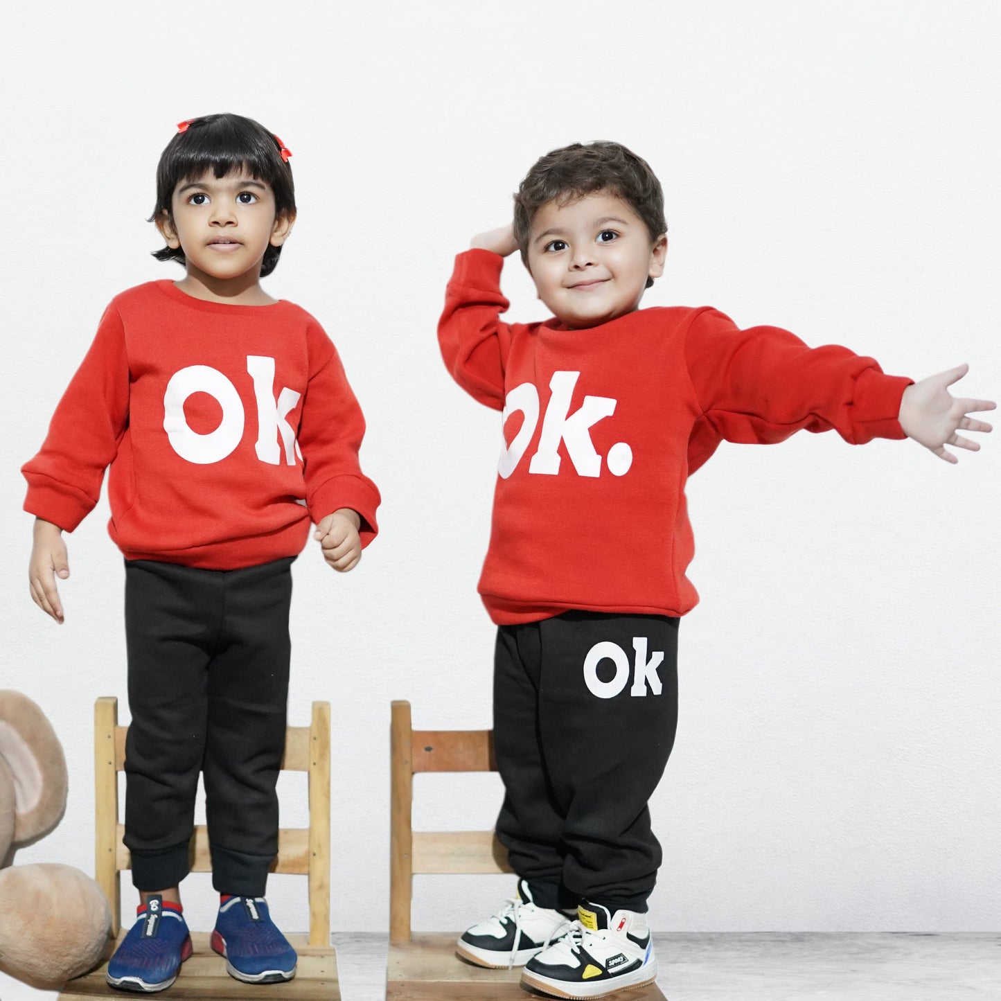 Red OK Printed Kids Winter Suit (Each)