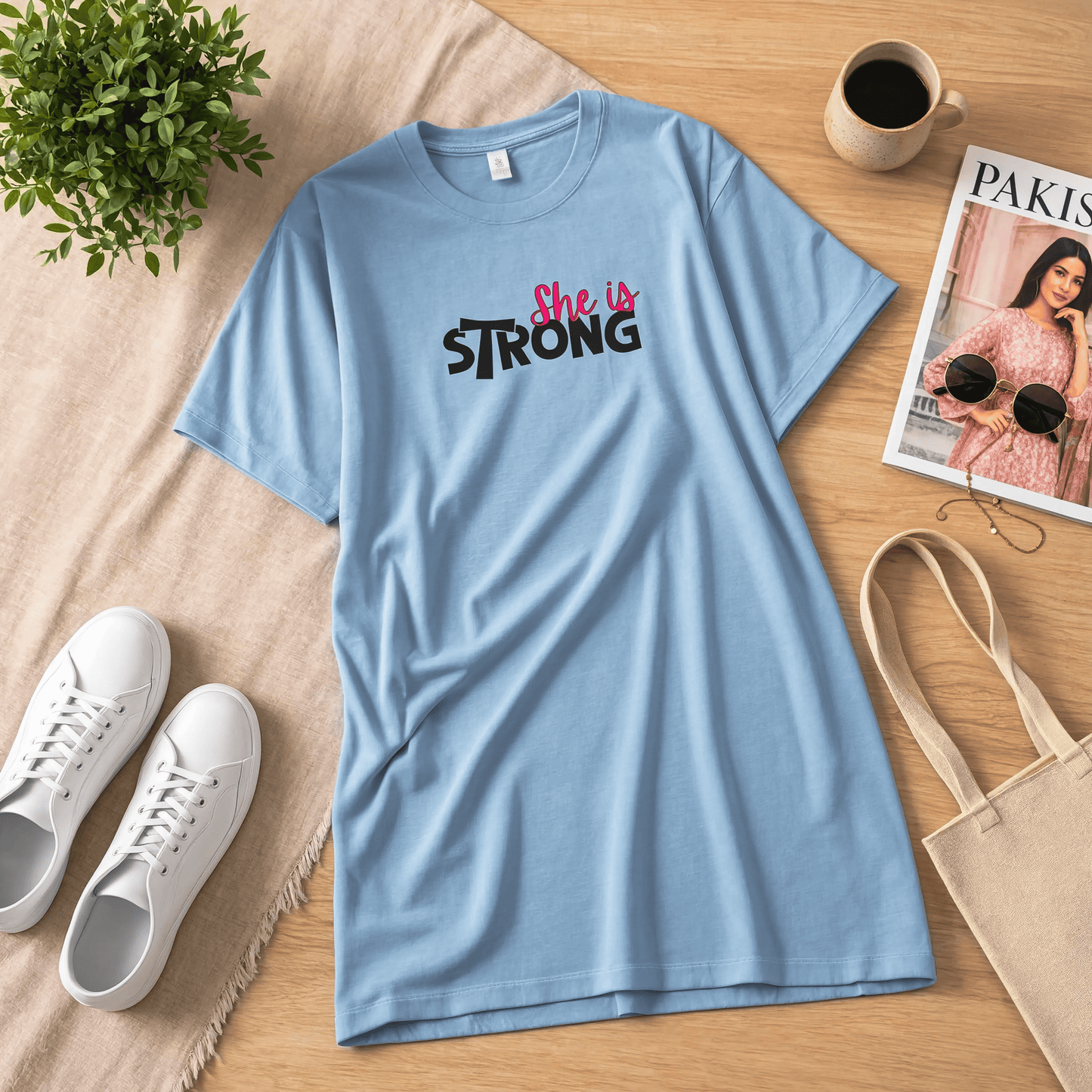Just Smile Printed Blue Long T Shirt