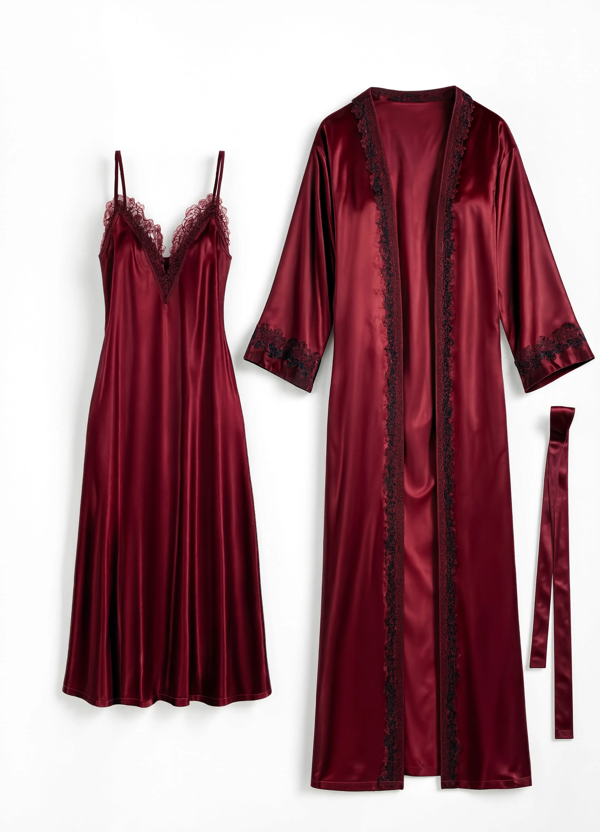 2 Piece Premium Bridal - Lace Trimmed Nightgown & Robe Nighty