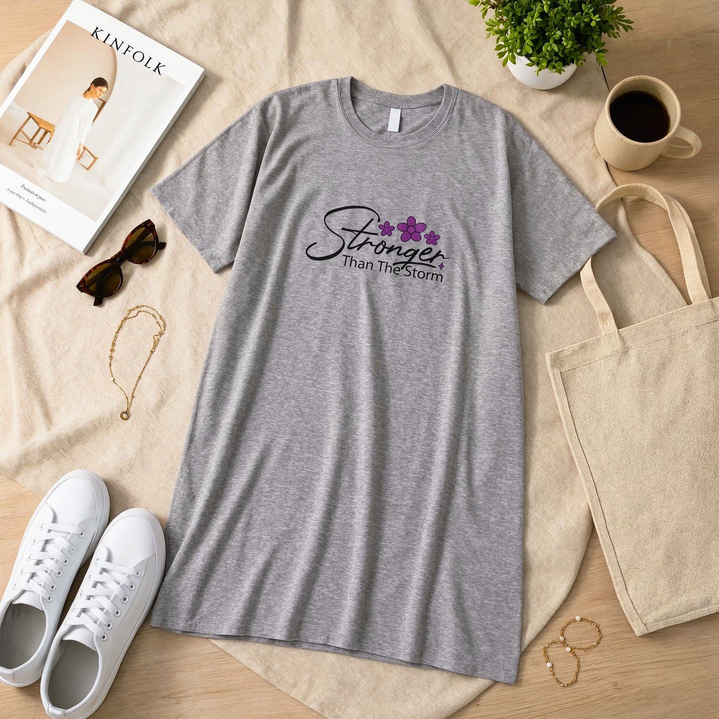 Fearless Printed Grey Long T Shirt