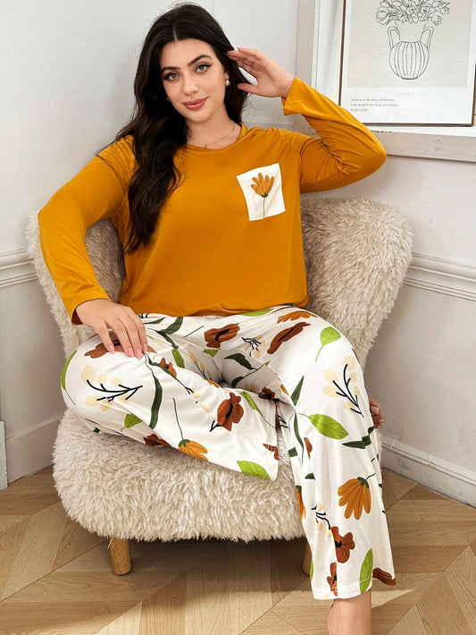 Yellow Flower Pocket Printed Night Suits