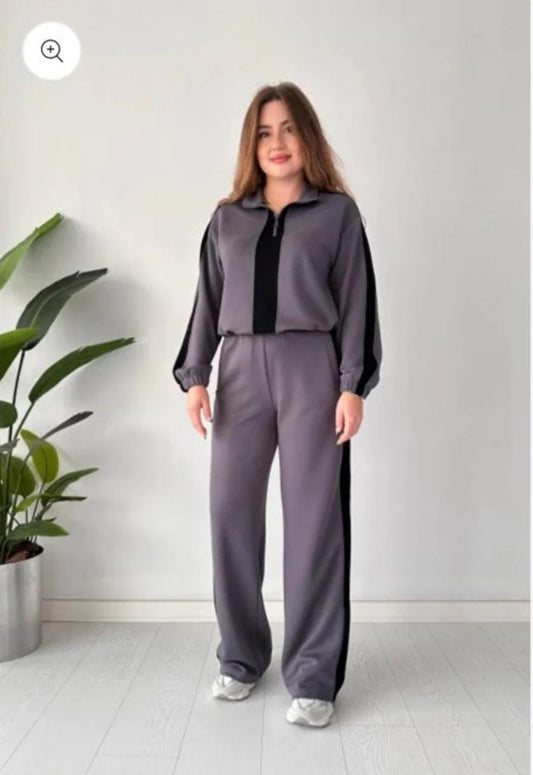 Winter Grey Zipper Panel 2 PC Co-Ord Set