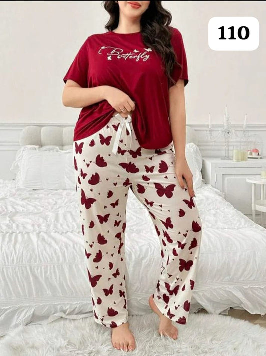 Red Butterfly Printed Night Suit