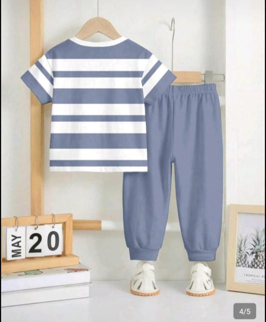 Grey Panel Horse Printed Half Sleeve Kids Suit
