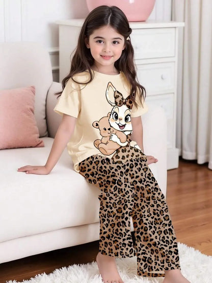 Cute Bunny & Bear Half Sleeve Printed Night Suit (7-14 Years)