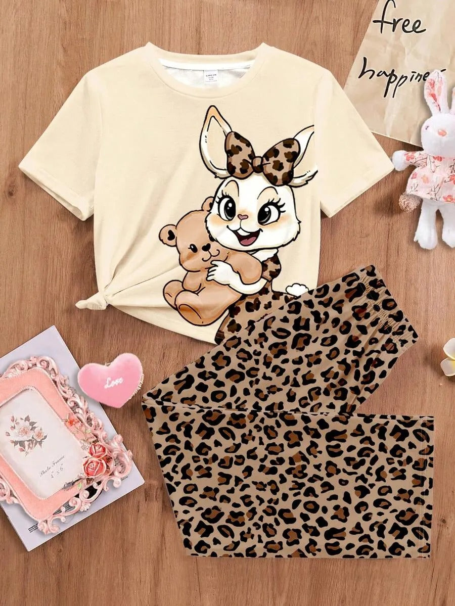 Cute Bunny & Bear Half Sleeve Printed Night Suit (7-14 Years)